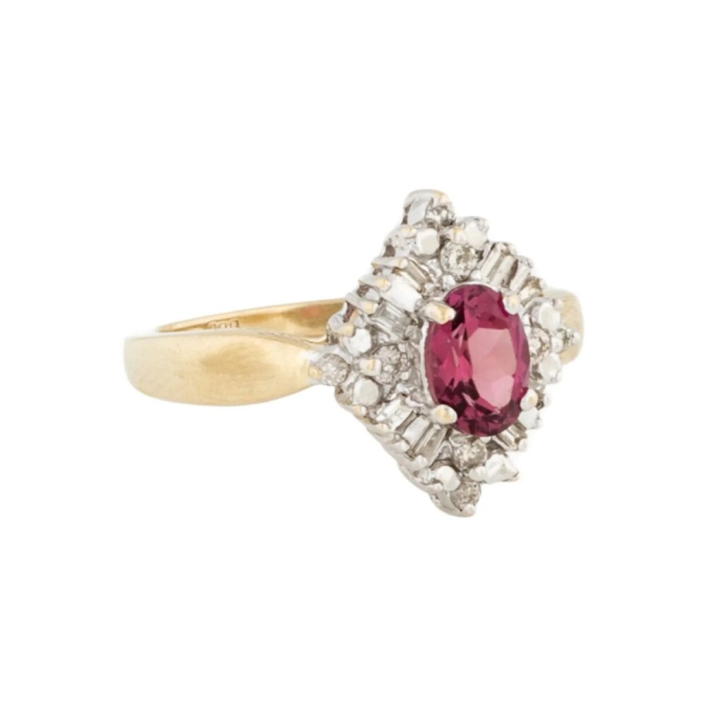 14K Gold Size 6.75 Cocktail Ring 0.8ct Pink Oval Tourmaline Diamonds MSRP $1625